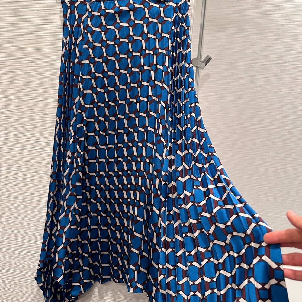 Zara Blue, brown and White Geometric A-Line Skirt